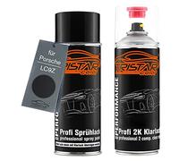 TRISTARcolor Car paint 2K spray can set for Porsche LC9Z Basaltschwarz Metallic/Basalt Black Metallic Base coat 2K clear coat spray can