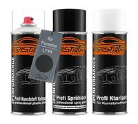 TRISTARcolor Car paint Spray can set for plastic bumper for Porsche L744 Schwarz Metallic/Black Metallic Primer base coat clear coat with plasticizer spray can