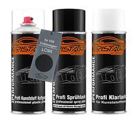 TRISTARcolor Car paint Spray can set for plastic bumper for VW/Volkswagen LC9X Deep Black Perl Primer base coat clear coat with plasticizer spray can
