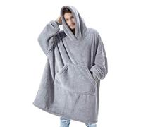 TRISTIN Thicken Sherpa Fluffle Sweatshirt Blanket Warm Cozy Oversized Wearable Pocket Hoodie for Women Men and Teens Grey