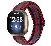TRISTRAPS Nylon Watch Strap Compatible with Fitbit Versa 3/Sense Strap,Soft Elastic Breathable Replacement Sport Wristbands for Men/Women,18 Colours for Chosen (Red stripes)