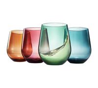 Tritan BPA-Free Plastic Shatterproof Stemless Wine Glasses, - 4 Set - Acrylic Glass Drinkware, Unbreakable Colored, Reusable, Dishwasher Safe, All Purpose Glassware 15oz - Tumblers, Indoor and Outdoor