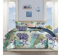 Tritard 3 Piece Coastal Quilt Sets King Size - Reversible Microfiber Quilts with 2 Shams Soft Lightweight Beach Bedding Nautical Bedspread Coverlet Summer Comforter Set for All Season, 106''x96'', C6