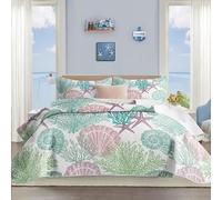 Tritard 3 Piece Coastal Quilt Sets King Size - Reversible Microfiber Quilts with 2 Shams Soft Lightweight Beach Bedding Nautical Bedspread Coverlet Summer Comforter Set for All Season, 106''x96'', C5