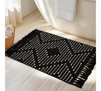 Tritard Boho Bathroom Rug 2x3 - Woven Cotton Washable Area Rugs with Tassels Small Aztec Entryway Throw Rugs Farmhouse Bath Door Mat Low Pile for Entrance, Kitchen, Front Porch, Black and White