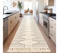 Tritard Boho Hallway Runner Rug 2x10 - Washable Area Rug Farmhouse Aztec Cotton Long Lightweight Rugs with Tassels Kitchen Bathroom Woven Low Pile Thin Carpet for Entryway, Bedroom, Beige Cream