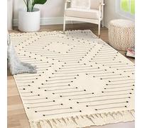 Tritard Boho Washable Area Rug 4x6 - Woven Cotton Entryway Bedroom Lightweight Throw Rugs with Tassels Farmhouse Aztec Low Pile Thin Carpet for Kitchen, Bathroom, Entrance, Living Room, Beige Cream