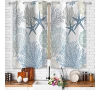 Tritard Coastal Kitchen Window Curtains Grommet Drapes Nautical Beach Themed Thermal Insulating 50% Light Blocking Privacy Curtain for Kitchen, 2 Panels Set, 26x36 Inches