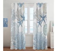 Tritard Coastal Window Curtains Grommet Drapes Nautical Beach Themed Thermal Insulating Room Darkening Privacy Curtain for Living Room, Bedroom 2 Panels Set, 52x84 Inches, C1