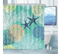 Tritard Extra Long Nautical Coastal Shower Curtain Starfish Seashell Coral Beach Themed Bath Curtain Waterproof Fabric Ocean Shower Curtains for Bathroom with 12 Hooks, 72x84, Turquoise