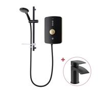 Triton Amala Metallic 9.5Kw Brushed Brass Electric Shower Matt Black Finish +Tap