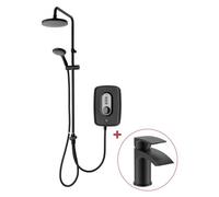 Triton Danzi Duelec Black 9.5Kw Electric Shower Overhead & Handset + Tap