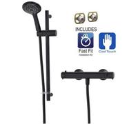 Triton Dene Matt Black Cool Touch Thermostatic Bar Mixer Shower + Fast Fit Kit