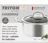 TRITON Honycomb Hextec 3-Ply Stainless Steel Glass Lid Pot Casserole 24cm 5.7L