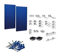 Triton Products LocBoard LB18-BKit (2) 18 in. W x 36 in. H x 9/16 in. D Blue Steel Square Hole Pegboards with 30 pc. LocHook Assortment & Hanging Bin System, 18 x 36 x 9/16"