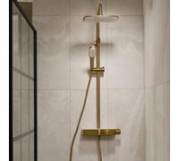 Triton Push Button Dual Head Thermostatic Bar Mixer Shower - Brushed Brass