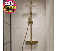 Triton Push Button Dual Head Thermostatic Bar Mixer Shower - Brushed Brass
