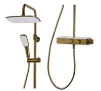 Triton Push Button Thermostatic Bar Mixer Shower Brushed Brass Riser Rail Head