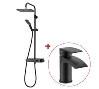 Triton Push Button Thermostatic Bar Mixer Shower Matte Black Riser Rail Head+Tap