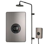 Triton Uniq Aspirante Pewter Effect Black Electric Shower 9.5Kw Rainshower Head