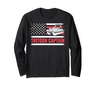 Tritoon Captain Patriotic Boating USA American Flag Boater Long Sleeve T-Shirt