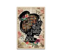 TRITXIY Books Into The Library Vertical Poster, Girl Love Books Vintage Wall Art, Book Lover, Book Dictionary Poster, Decor,Oil Painting-12x18inch(30x45cm) Wooden Framed