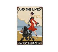TRITXIY Gift for Black Poodle Lovers and She Lived Happily Coffee Shop Wall Art Dog, Home Decor Retro Metal Sign Retro tin Sign Plaque Poster Cafe Wall Art gift-12x16inch(30x40cm)