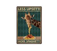 TRITXIY Metal Sign - Giraffe Eating Spaghetti Pasta Less Upsetti More Spaghetti - 8x12inch(20x30cm) - Retro Style - Red - Wall Mount - DECORATIVE_SIGNAGE