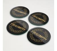 Triumph Cars Glass Coaster Set Round Gold Wreath Design Classic British Car OFFICIAL LICENCED PRODUCT (4, Plain Packaging)