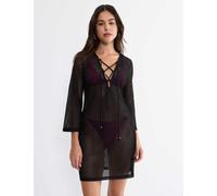 Triumph Crochet Lace V-Neck Mini Beach Dress Black
