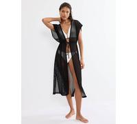 Triumph Crochet V-Neck Kimono Beach Dress Black