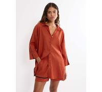 Triumph Summer Wear Linen Rich Beach Cover Up Shirt Orange
