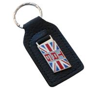 Triumph TR6 Union Jack Flag Leather and Enamel Key Ring Key Fob, Black Leather, S