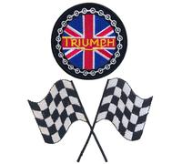 Triumph Union Jack with Final Lap Flag Motorsport Biker Rider Clothes Decoration Fun Jeans Jacket Clothing Badge Iron on Sew on Embroidered Patch appliqué