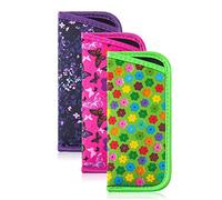 TRIUMPH VISION 3 Pack Reading Glasses Pouch - Soft Eyeglasses Bag Portable Cloth Eyewear Case, Multi (Flower 1 Flower 2, Butterfly), S