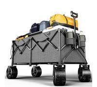 TRIUMPHKEY 332L Foldable Camping Trolley Cart on Wheels, Heavy Duty Festival Wagon with Adjustable Tailgate, 360° All-Terrain Wheels, 180KG Load - Beach, Garden, Camping Cart,Grey