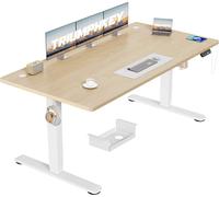 TRIUMPHKEY Electric Standing Desk 160x80cm Height Adjustable Desk with 3 Memory Smart Pannel with USB Charging for Home Office Rising Electric Table(Beige&White)