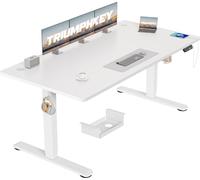 TRIUMPHKEY Electric Standing Desk 160x80cm Height Adjustable Desk with 3 Memory Smart Pannel with USB Charging for Home Office Rising Electric Table(White&White)