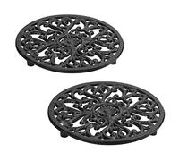 Trivet 2 Pack Cast Iron Trivets For Kitchen Worktops Countertop, Decorative Metal Trivets With Rubber Pegs Teapot Stand Hot Pan Protectors Heat Resistant, 17.1cm Diameter