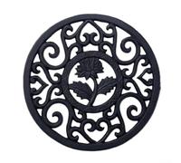 Trivet Mat Heat Resistant Iron Round Pad for Teapot Hot Pot and Casserole Vintage Carved Mat Non Slip Base Black Gold 11.5cm for Kitchen Countertop Table Serving(Black)