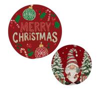 Trivet Mat Round 2PCS Merry Christmas Red Woven Potholders Kitchen Table Countertop Protector Hot Mats Pads Pots Farmhouse Coasters Counter Mats for Cooking Baking