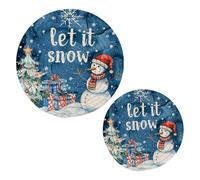 Trivet Mat Round 2PCS Snowman Let It Snow Christmas Woven Potholders Kitchen Table Countertop Protector Hot Mats Pads Pots Farmhouse Coasters Counter Mats for Cooking Baking