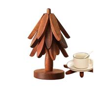 Trivet Set | Decorative Tree Shaped Design Non-Slip Wooden Placemat Heat Protector Table for Home Dorm Restaurant Apartment Pizzeria Dish Bowl Teapot