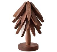 Trivets for Hot Dishes, Tree Coasters, 4Pcs Wooden Trivets for Hot Dishes with Stand, Foldable Non Slip Plate Mat, Reusable for/Pot/Bowl/Teapot/Pans Walnut color