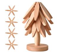 Trivets for Hot Dishes, Tree Shape Trivet Set, Natural Foldable Kitchen Wooden Trivet,for Hot Dishes、Pot、Bowl、Teapot, Christmas Decorative (Wood-4 Trivets)