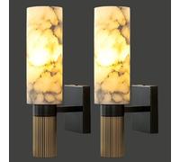 TRIVIDHA Alabaster Sconce Lighting Natural Marble Wall Lamp 15" Mid Century Stone Wall Light Cylinder Alabaster Wall Light E14 For Living Room Bathroom Bedroom Stairway Hallway