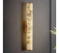 TRIVIDHA Alabaster Wall Sconce Natural Marble Wall Sconce Lighting Cylindrical Alabaster Brass Bathroom Vanity Wall Lamp Long Linear Stone Wall Mount Light for Living Room Dining Room Kitchen
