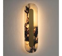 TRIVIDHA Alabaster Wall Sconce Oval Marble Wall Mount Light Gold Design Bathroom Vanity Light Natural Stone LED Warm Light for Living Room Bedroom Dining Room Hallway Indoor Lighting