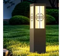 TRIVIDHA Solar Garden Path Lights Square Black Metal Pathway Lights Chinese Style Glass Bollard Lantern Dimming Landscape Lighting Fixture For Lawn Front/Back Door Balcony
