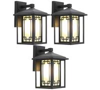 TRIVIDHA Vintage Outdoor Glass Wall Lantern Chinese Style Black Aluminum Wall Light Waterproof Wall Mounted Light Retro Exterior Wall Sconce Lighting For Balcony Garden Garage Patio Driveway Yard